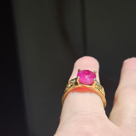 Ruby & Topaz Wedding style sterling & gold mens ring sz8.5 - Picture 8 of 10